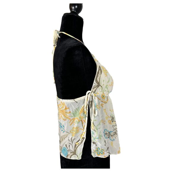 Vintage 90s Babydoll Semi Sheer Floral Halter Blouse Size Small - Picture 3 of 6